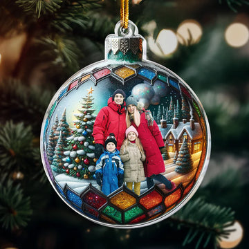 MyAvatar™ Personalized Acrylic Ornament - Custom Photo Family In Christmas Ball